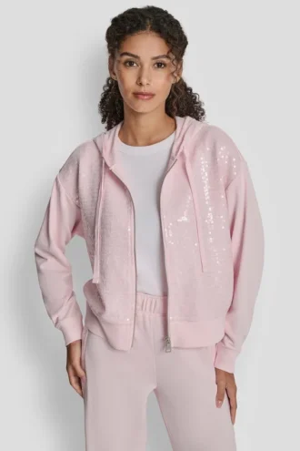 Hoodie mit Reißverschluss und Pailletten