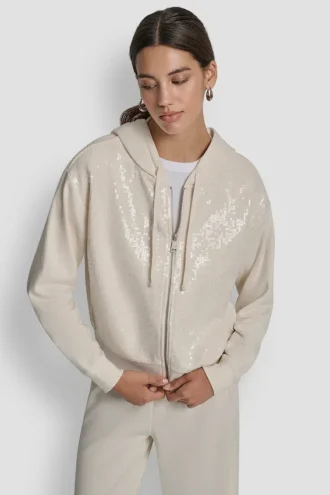 Hoodie mit Reißverschluss und Pailletten