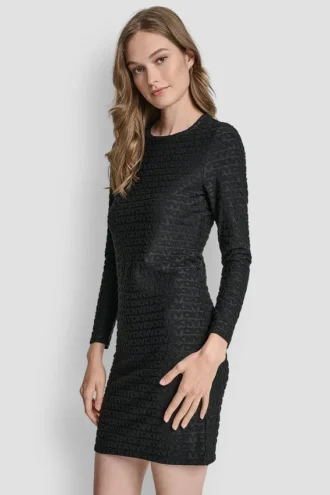 Jacquard-Kleid mit Rundhalsausschnitt und Logo