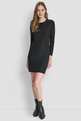 Jacquard-Kleid mit Rundhalsausschnitt und Logo