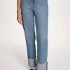 Jeans mit hoher Leibhöhe, geradem Bein, unversäuberten Bündchen und Umschlag Jeans mit hoher Leibhöhe, geradem Bein, unversäuberten Bündchen und Umschlag
