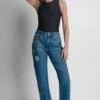 Jeans mit mittlerer Leibhöhe, Nieten und Aufnähern, Straight-Bein-Jeans