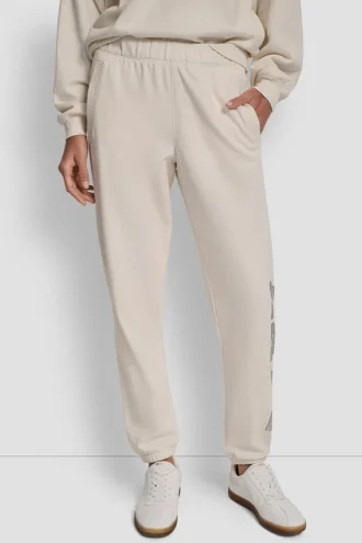 Jogginghose mit hochgeschnittenem Bund, Relaxed Fit und Varisty-Logo aus Strasssteinen