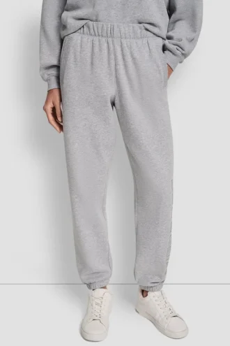 Jogginghose mit hochgeschnittenem Bund, Relaxed Fit und Varisty-Logo aus Strasssteinen