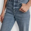Klassische Straight-Jeans mit hoher Leibhöhe und gemischten Verzierungen Klassische Straight-Jeans mit hoher Leibhöhe und gemischten Verzierungen