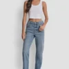 Klassische Straight-Jeans mit hoher Leibhöhe und gemischten Verzierungen Klassische Straight-Jeans mit hoher Leibhöhe und gemischten Verzierungen