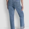 Klassische Straight-Leg-Jeans mit hoher Leibhöhe und Bündchen
