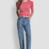 Klassische Straight-Leg-Jeans mit hoher Leibhöhe und Bündchen
