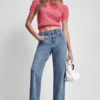 Klassische Straight-Leg-Jeans mit hoher Leibhöhe und Bündchen