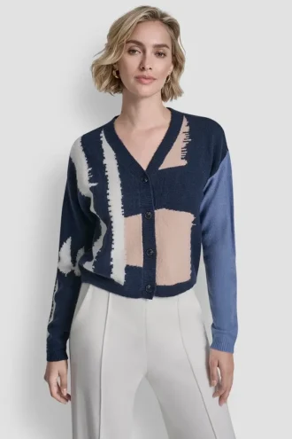 Kurze Strickjacke mit Farbblock-Design