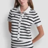 Kurzärmelige gestreifte Polo-Strickjacke Kurzärmelige gestreifte Polo-Strickjacke