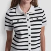Kurzärmelige gestreifte Polo-Strickjacke Kurzärmelige gestreifte Polo-Strickjacke