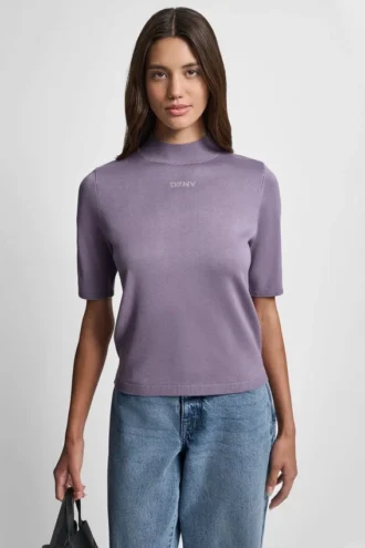 Kurzärmeliger Pullover mit Hotfix-Logo und Stehkragen