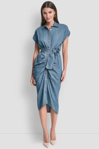 Kurzärmeliges Midi-Shirtkleid mit kurzen Ärmeln