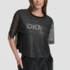 Kurzärmeliges Oberteil aus Strick mit Mesh-Einsatz und Logo
