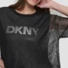 Kurzärmeliges Oberteil aus Strick mit Mesh-Einsatz und Logo