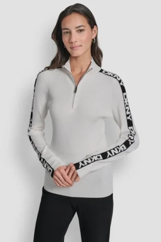Langarm-Pullover mit 1/4-Reißverschluss und Logo-Band