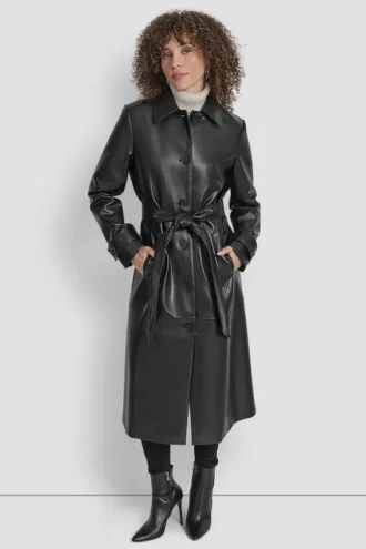 Langer Trenchcoat aus Kunstleder
