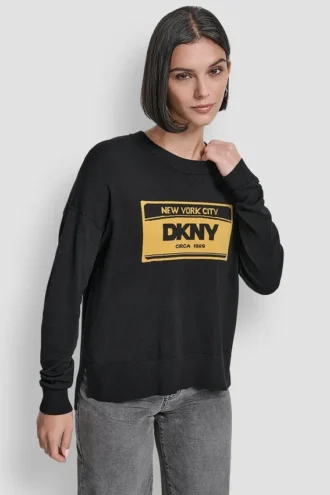 Langärmeliger Pullover mit Nummernschild-Logo