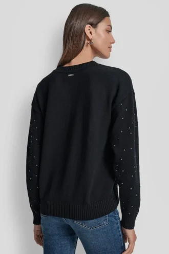 Langärmeliger Pullover mit Rundhalsausschnitt und Strass