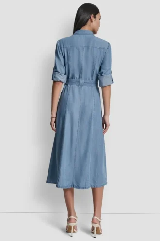 Langärmiges Tencel-Cargo-Kleid mit Umschlaglaschen