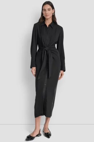 Langärmliges Hemdkleid mit Knopfleiste, stückgefärbt
