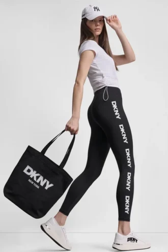 Leggings mit hohem Bund und Logo-Einfassung, 7/8-Länge