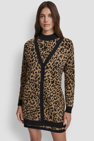 Leoparden-Jacquard-Strickjacke