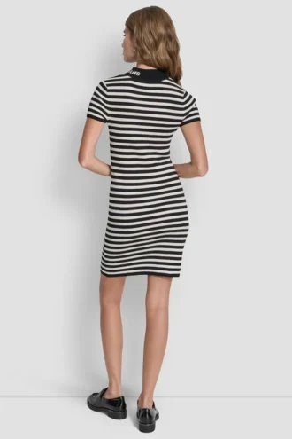 Lurex-Streifen, Stehkragen, Logo-Kleid