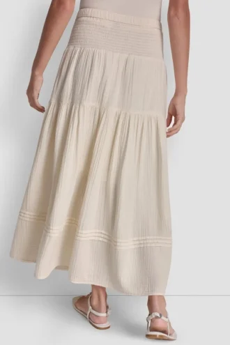 Maxi-Röck mit geraffter Taille und Stufen