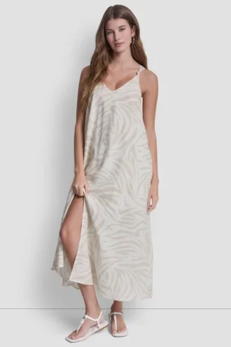 Maxikleid aus Leinenmischung mit Bindeband am Rücken