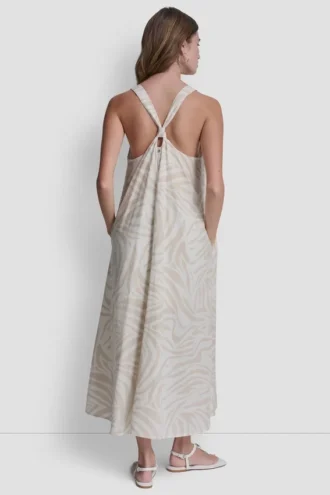 Maxikleid aus Leinenmischung mit Bindeband am Rücken