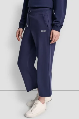 Metallic-Bubble-Logo-Cropped-Hose mit hoher Leibhöhe Metallic-Bubble-Logo-Cropped-Hose mit hoher Leibhöhe