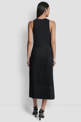 Midi-Kleid aus gemischten Materialien mit Falten