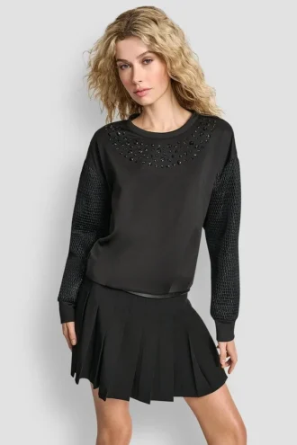 Mix-Media-Sweatshirt mit Bubble-Silhouette