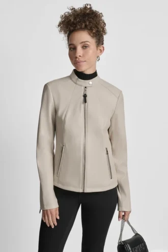 Motorradjacke aus Kunstleder mit Druckknopf-Kragen