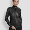 Motorradjacke aus Kunstleder mit Druckknopf-Kragen Motorradjacke aus Kunstleder mit Druckknopf-Kragen