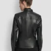 Motorradjacke aus Kunstleder mit Druckknopf-Kragen Motorradjacke aus Kunstleder mit Druckknopf-Kragen