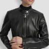 Motorradjacke aus Kunstleder mit Druckknopf-Kragen Motorradjacke aus Kunstleder mit Druckknopf-Kragen