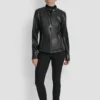 Motorradjacke aus Kunstleder mit Druckknopf-Kragen Motorradjacke aus Kunstleder mit Druckknopf-Kragen