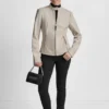 Motorradjacke aus Kunstleder mit Druckknopf-Kragen Motorradjacke aus Kunstleder mit Druckknopf-Kragen