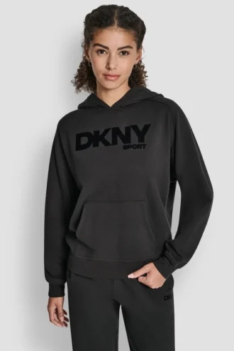 Oversized-Pullover mit geflocktem Logo und Kapuze Oversized-Pullover mit geflocktem Logo und Kapuze