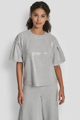 Pailletten-Puffärmel-Pullover