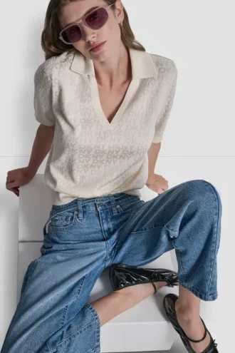 Polo-Pullover mit Strass-Logo
