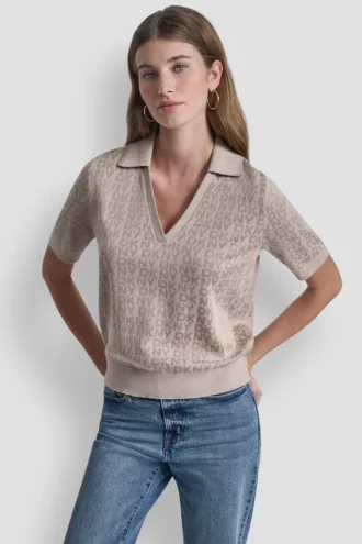 Polo-Pullover mit Strass-Logo