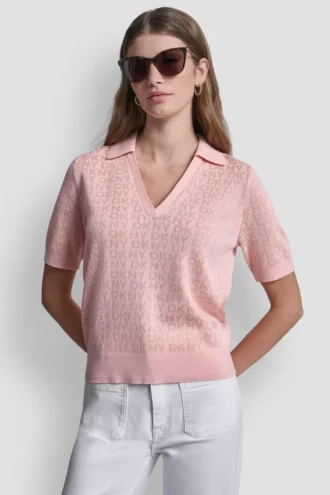 Polo-Pullover mit Strass-Logo