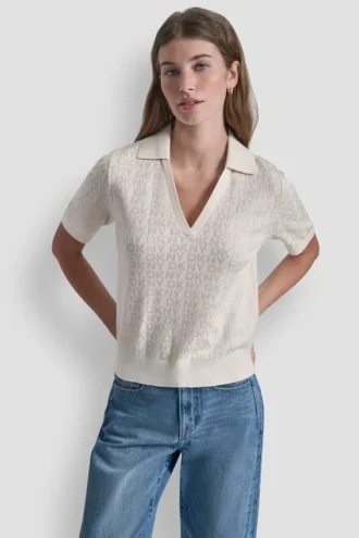Polo-Pullover mit Strass-Logo