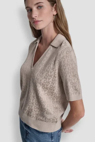 Polo-Pullover mit Strass-Logo