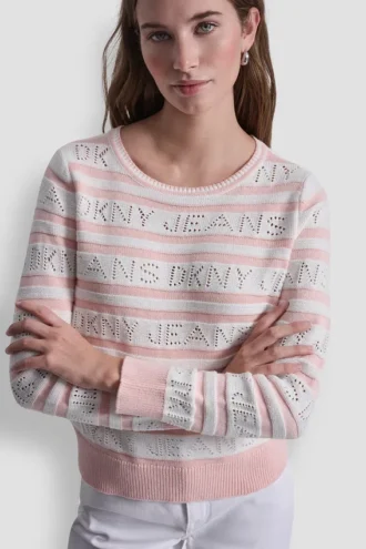 Pullover mit Logo und Pointelle-Streifen