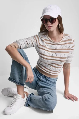 Pullover mit Logo und Pointelle-Streifen